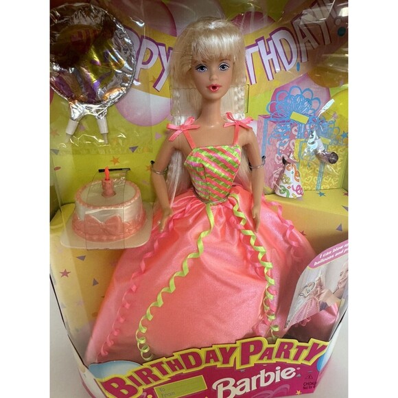 1998 Birthday Party Barbie Doll Blow up Balloons Birthday Cake Blonde New 22905 - Picture 2 of 6